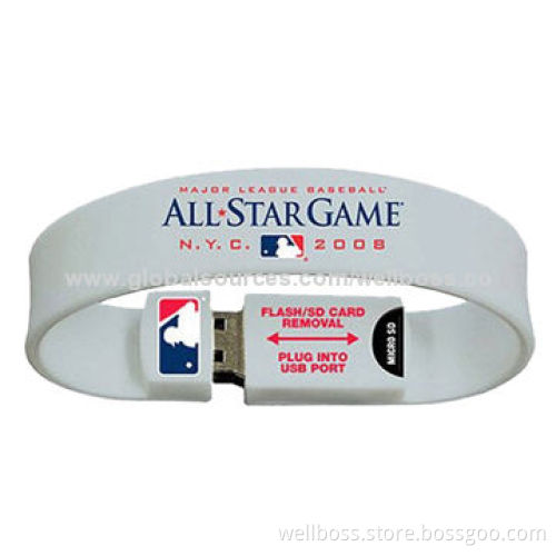 Custom Promotional Silicone Bracelet USB Flash Drive, 1 to 32GB Capacity